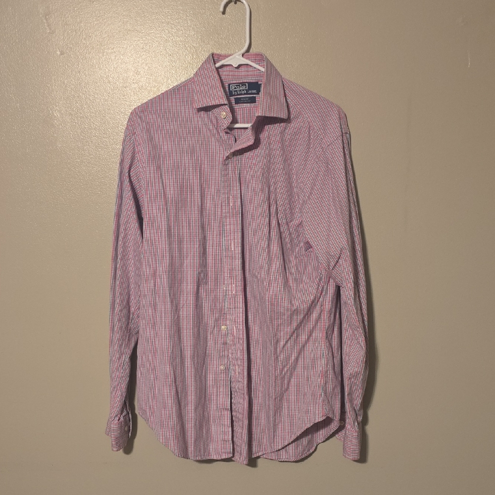 Ralph Lauren Men's Pink/Green Striped Button Down Longsleeve Shirt Size 15 34/35